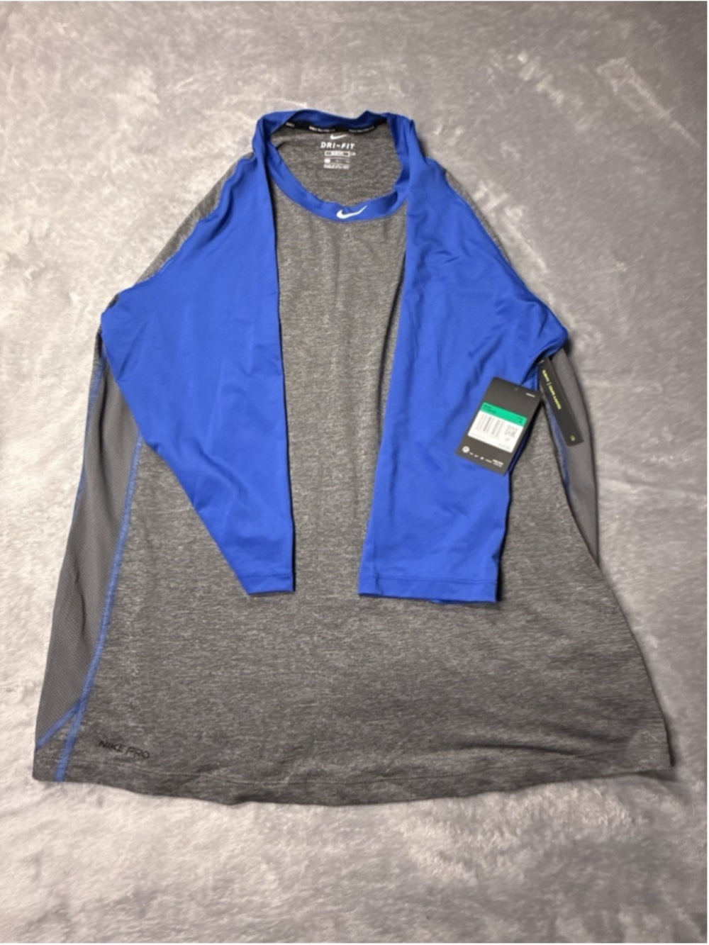 Nike Shirt Men Gray Blue Pro Dri Fit 3/4 Sleeve Fitted MLB Baseball NWT XL